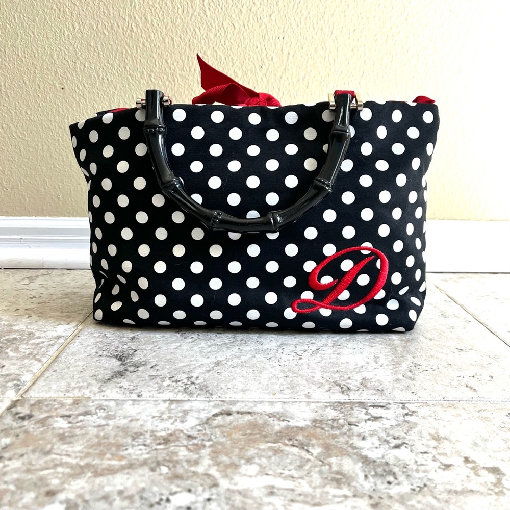 Polka Dot Black and White Handbag Monogrammed with a D NWOT